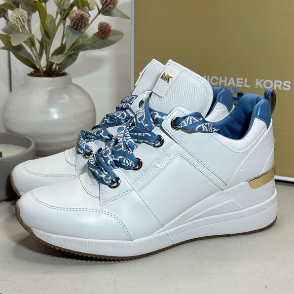 Michael Kors Georgie Trainer Leather Lace Up Sneakers French Blue Women 10M NWB - Picture 3 of 10